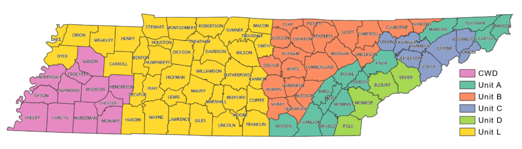 Map of Tennessee's 2023 deer zones.