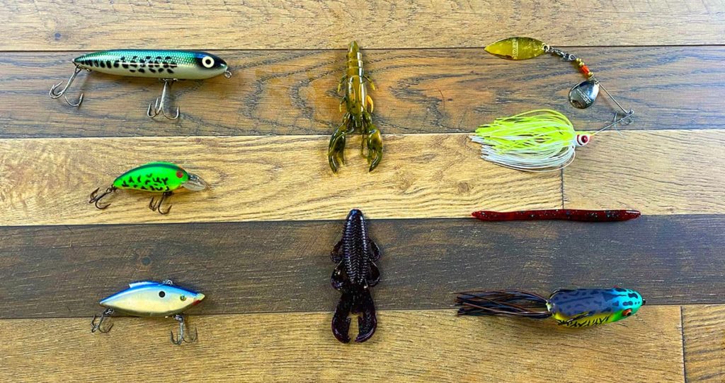 A variety of bass baits.