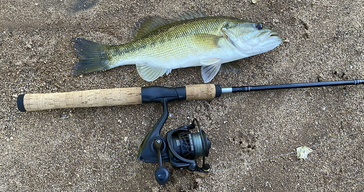 A Piscifun rod and reel next to a nice Georgia bass.