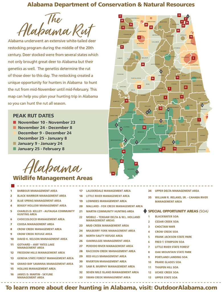 2023-2024 Alabama Rut Map and Peak Deer Breeding Dates