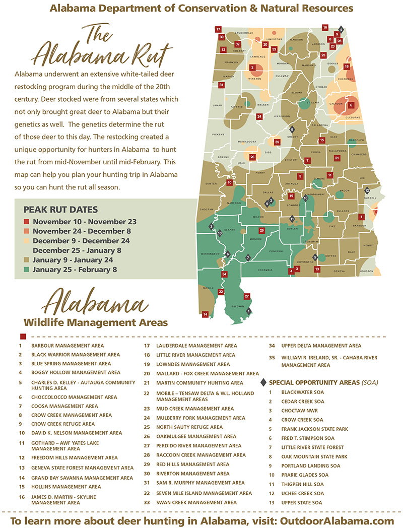 20232024 Alabama Rut Map and Peak Deer Breeding Dates