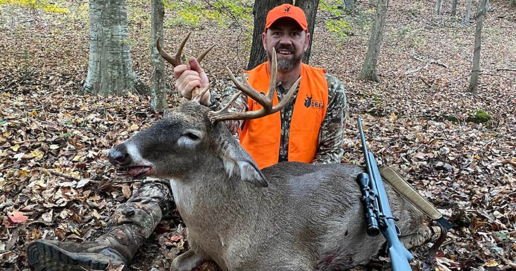 An Alabama landowner with a nice buck taken on his own property.